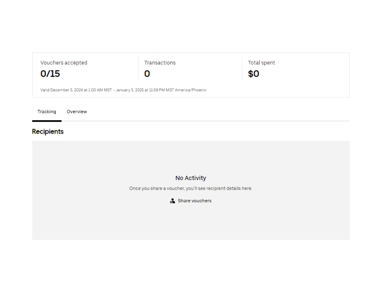 Screenshot of where the redeemed vouchers will be displayed
